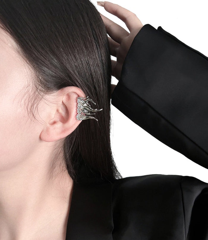 flame-shaped silver earrings with crystal accents –Eimvcan
