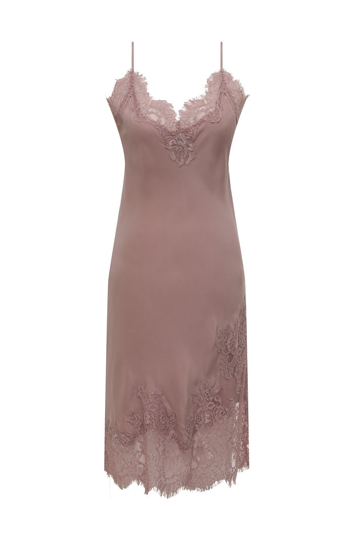 Grace Lace Silk Dress - Muted Rose
