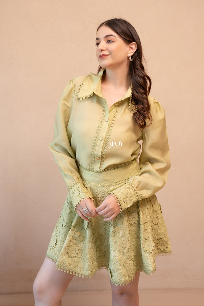 Stylish green lace co-ord outfit