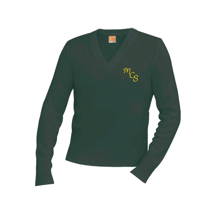 GREEN V-NECK PULLOVER UNISEX SWEATER W/ LOGO
