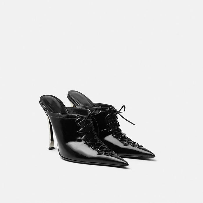 Lace-Up Pointed Toe Mule Heels – BLANC