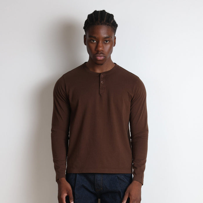 Los Feliz Crop Muscle Tee | Henley Long Sleeve T-Shirt Dark Brown