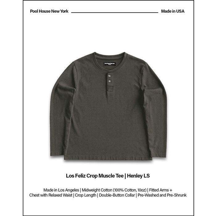 Los Feliz Crop Muscle Tee | Henley Long Sleeve T-Shirt Concrete Olive