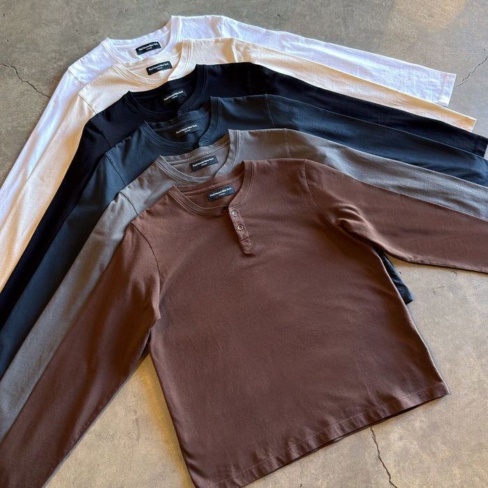Los Feliz Crop Muscle Tee | Henley Long Sleeve T-Shirt Natural