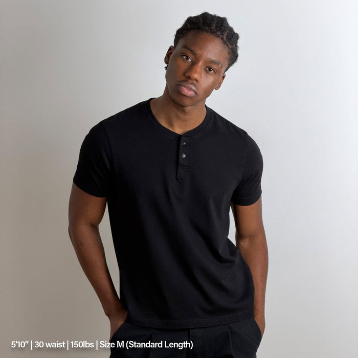 Los Feliz Crop Muscle Tee | Henley Short Sleeve T-Shirt Classic Black