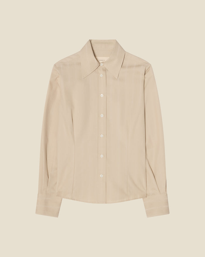 Martha Off White Satin flat (beige background)