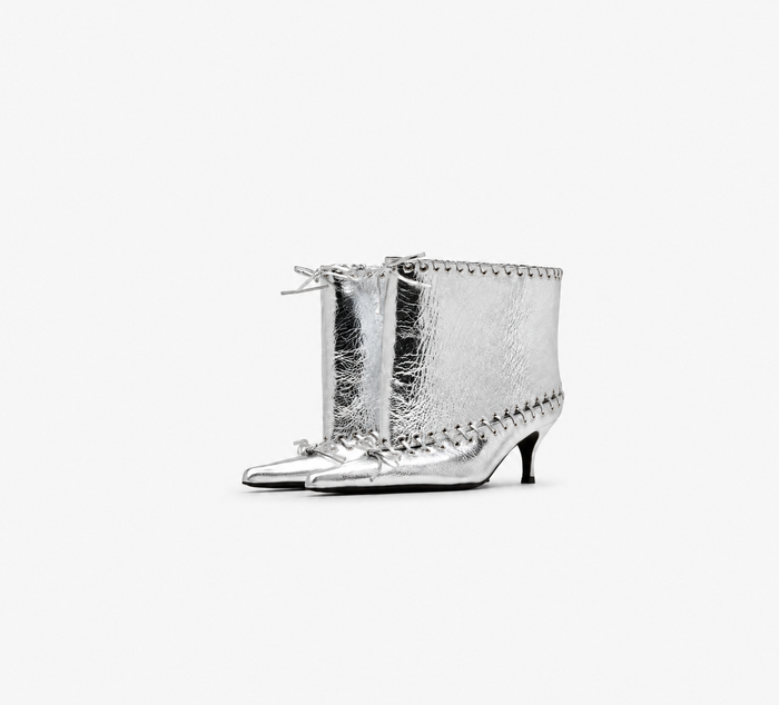 Metallic Lace-Up Ankle Boots – SILVER