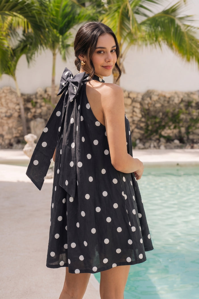 Black polka party dress