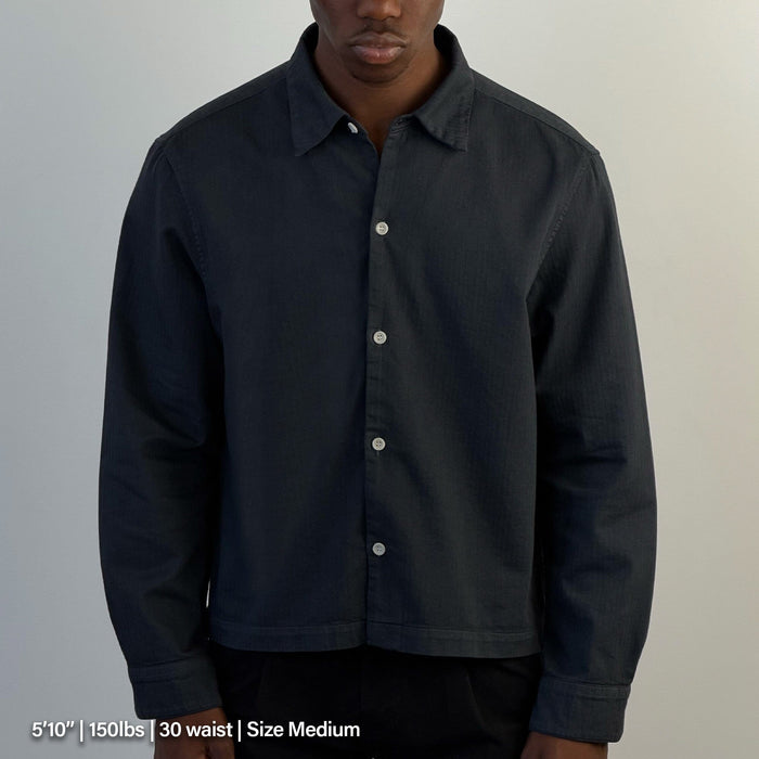 Newport Crop Button-Up II | Japanese Herringbone Twill Ash Black (Vintage)