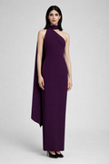 one-shoulder column dress with draped cape panel – VIOLET