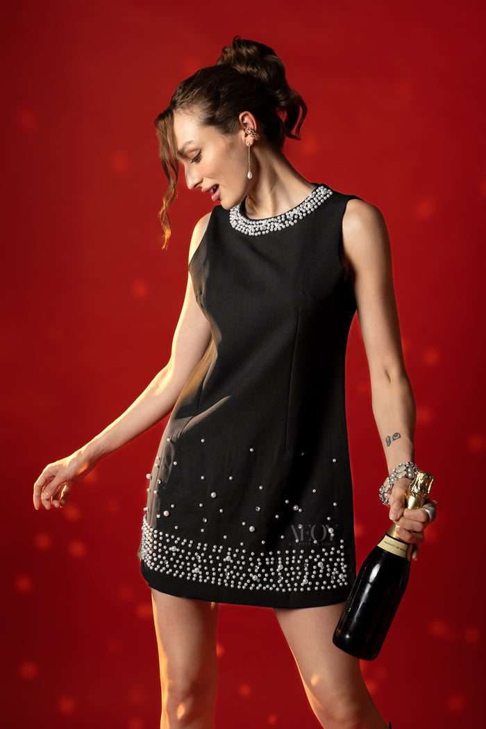 Black embellished mini dress