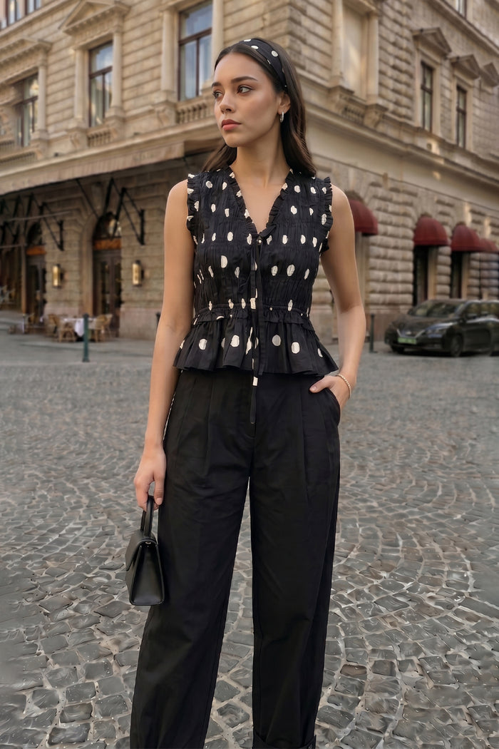 Black printed peplum top