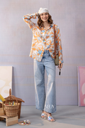 Floral print cotton shirt women