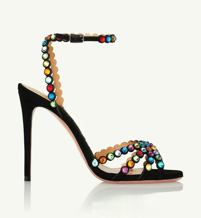 Rainbow Crystal Ankle Strap Heels – Glamour