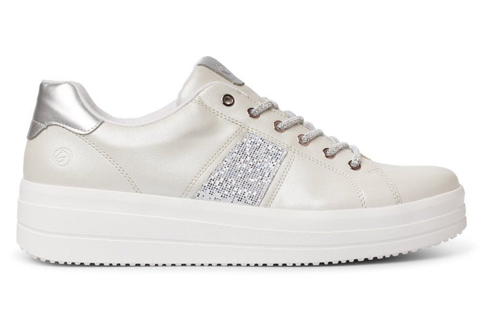 REMONTE SHINY CREAM TEXTILE LACE - UP SNEAKERS - Crispins Shoes