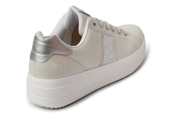REMONTE SHINY CREAM TEXTILE LACE - UP SNEAKERS - Crispins Shoes