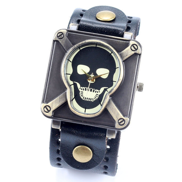 Retro Genuine Leather Skull Skeleton Watch