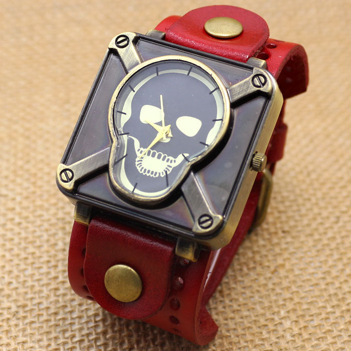 Retro Genuine Leather Skull Skeleton Watch