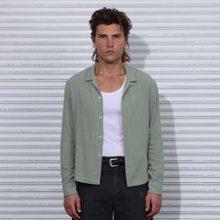 The Rosewood Crop Button-Up II Basil Green