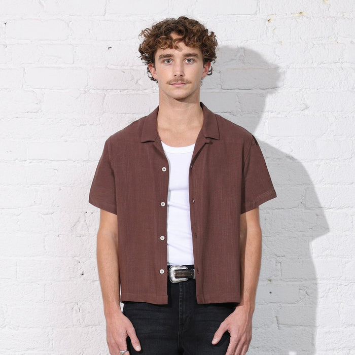The Rosewood Crop Button-Up (Short Sleeve) Sunfade Brown