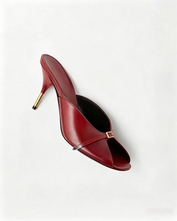 Ruby Red Peep Toe Mule Heels – Golden