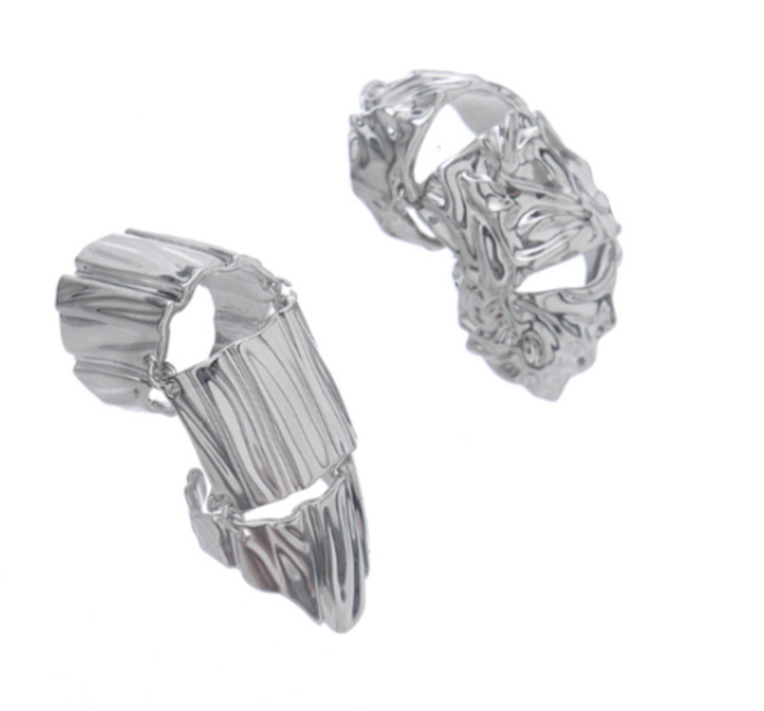 sculpted silver open ring with textured finish –Eilliva