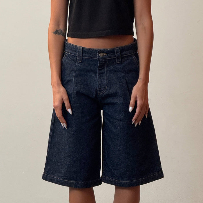 Shibuya Pleated Shorts | Baggy, Wide-Leg Raw Indigo
