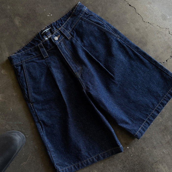 Shibuya Pleated Shorts | Baggy, Wide-Leg Raw Indigo