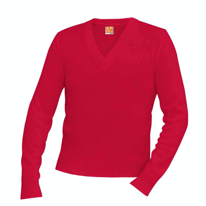 SMBS RED V-NECK PULLOVER SWEATER