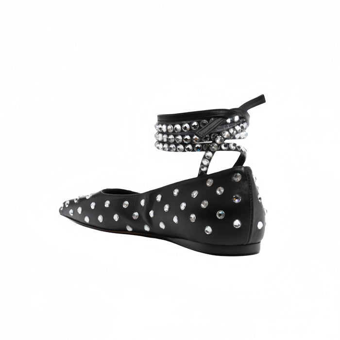 Studded Ankle Strap Flats – MIDNIGHT