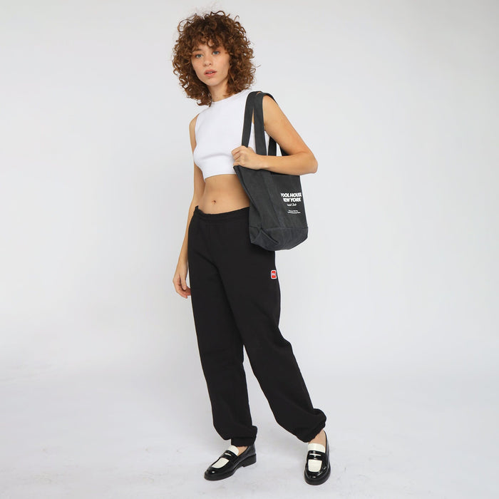 The Baxter Tote (White Print) Coal Black