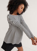 The Perfect Longsleeve Tee - Black and white striped maternity long sleeve tee with relaxed fit and round neckline, designed for pregnancy, nursing, and.