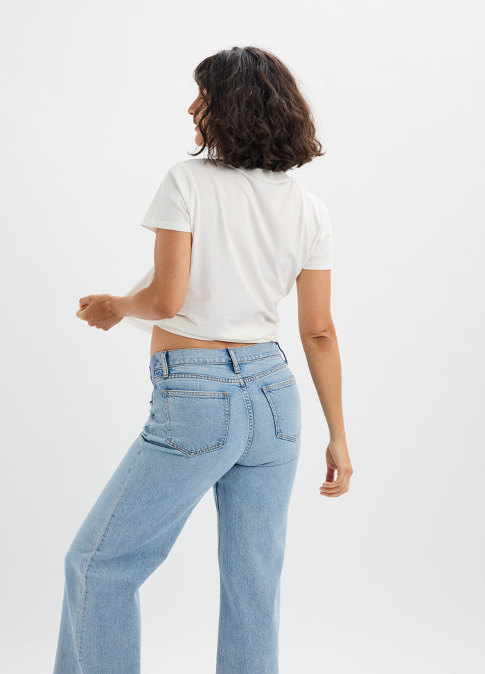 White washed cotton short sleeve crew neck maternity t-shirt with relaxed fit.