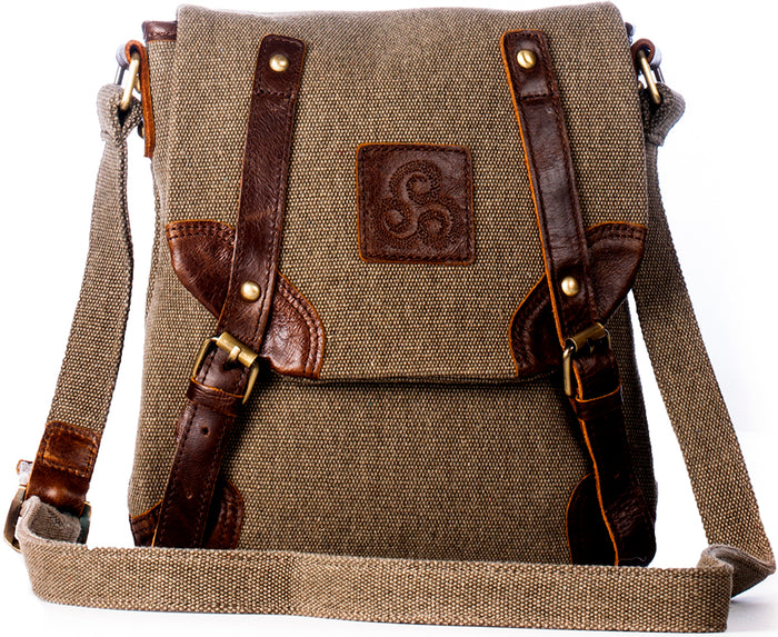 Traditional Tweed & Leather Double Buckle Bag
