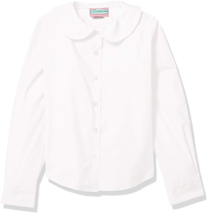WHITE LONG SLEEVE PETER PAN BLOUSE  K-2 ONLY