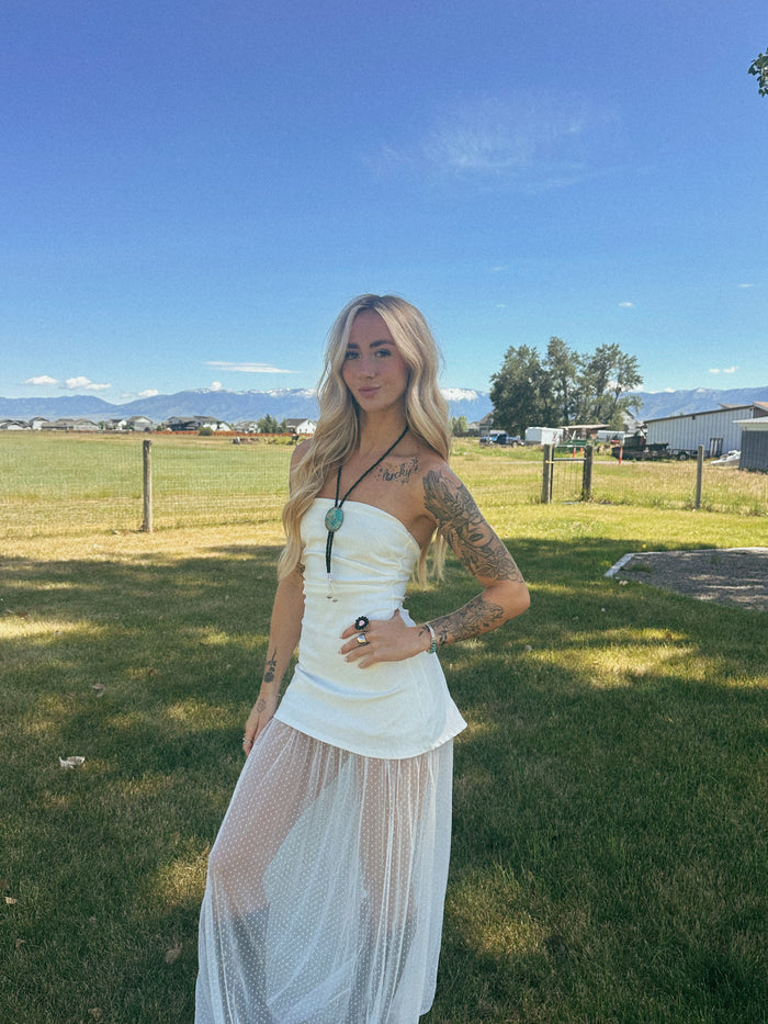 WHITE STRAPLESS MAXI DRESS