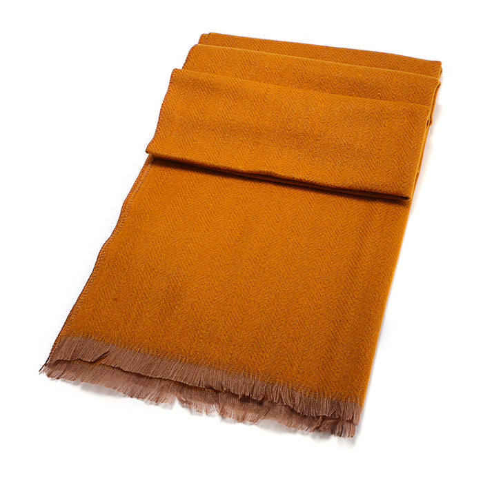 Wool Blend Herringbone Knit Scarf - Mustard