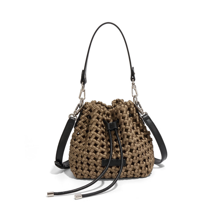 Woven Drawstring Bucket Bag – BRONZE