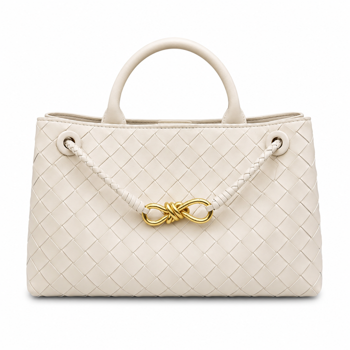 Woven Leather Tote Bag with Knot Accent – NOIR